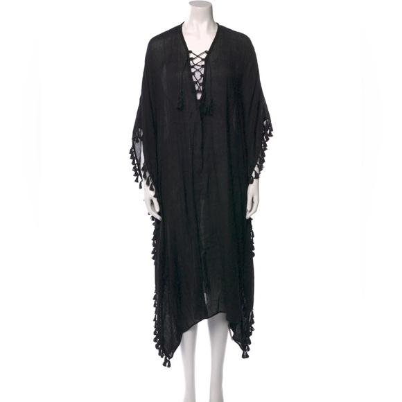 Walter Baker Black Fringe Cardigan Beach Cover-Up – 3/4 Sleeve, Pristine - Picture 1 of 3